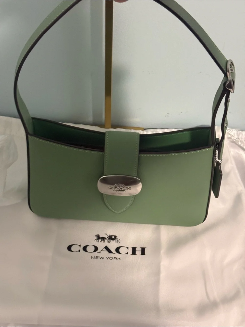 Coach “Eliza” Green Leather Shoulder Bag with Silver tone hardware! NWOT 🤩🤩